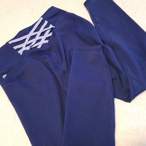 Fabletics leggings, dark purple w criss cross lace
